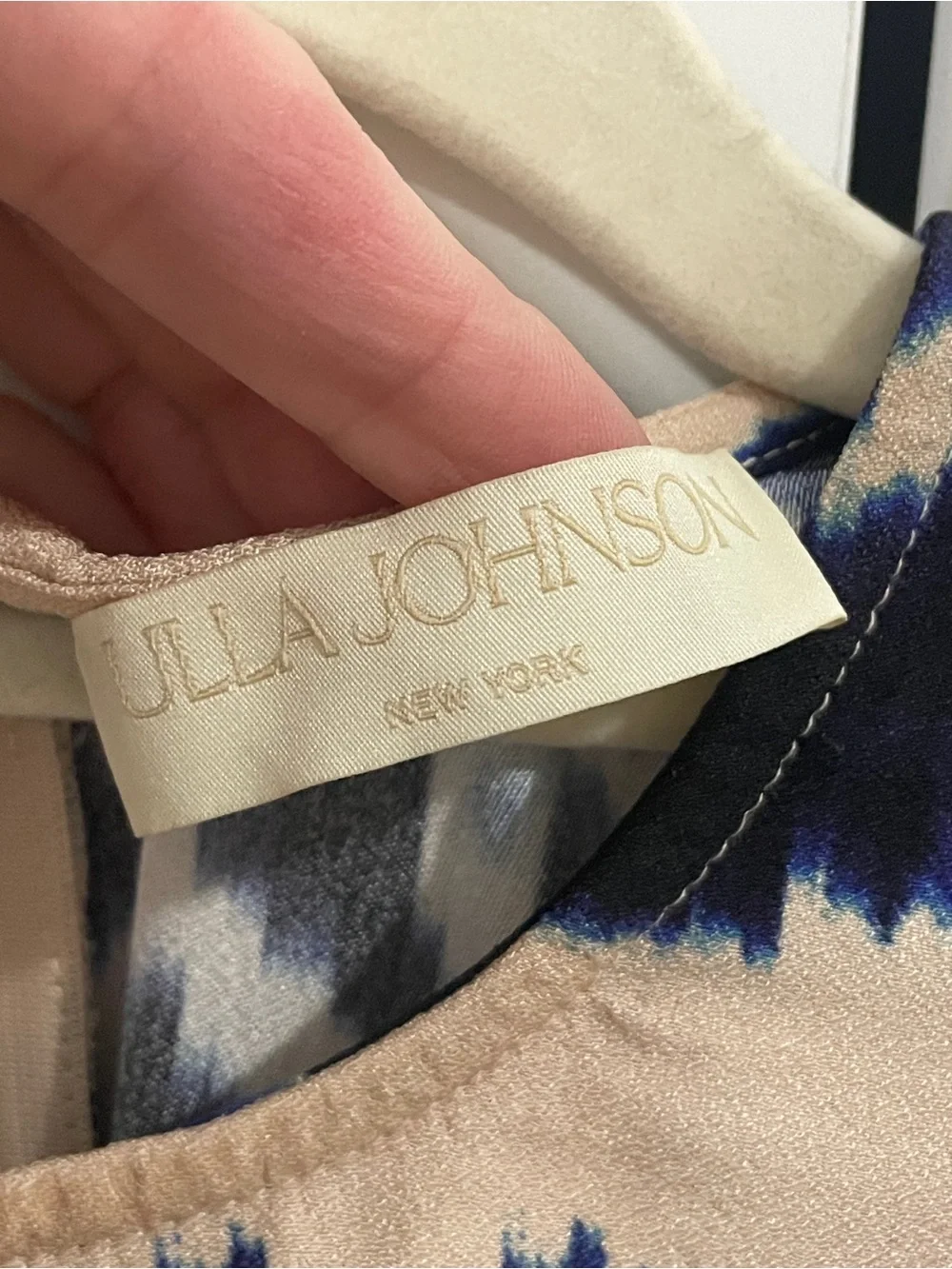 Ulla Johnson Beige and Navy Abstract Print Puff-Sleeve Blouse